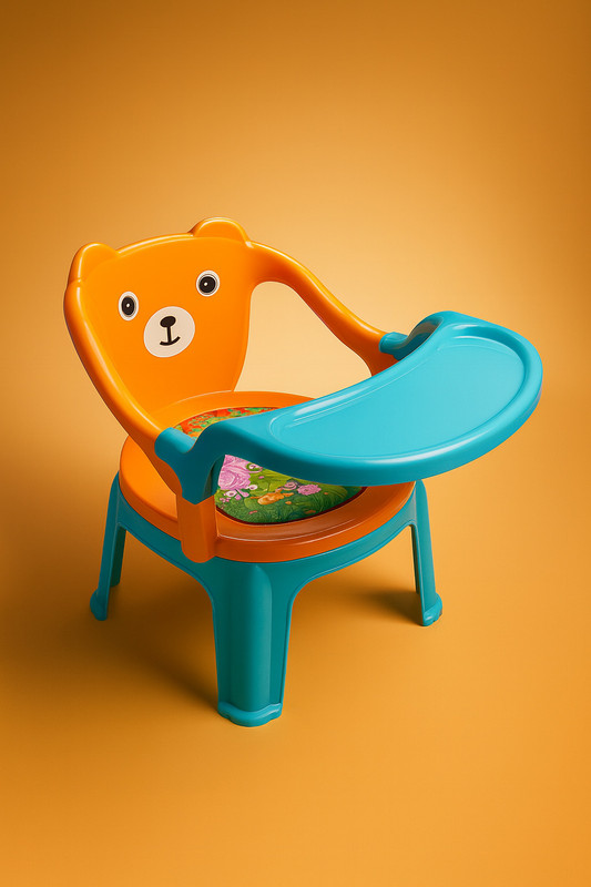 MY LITTLE TOWN Kids Feeding Chair orange with blue | Whistling Cushioned Chair | Baby chair(Orange with Blue)