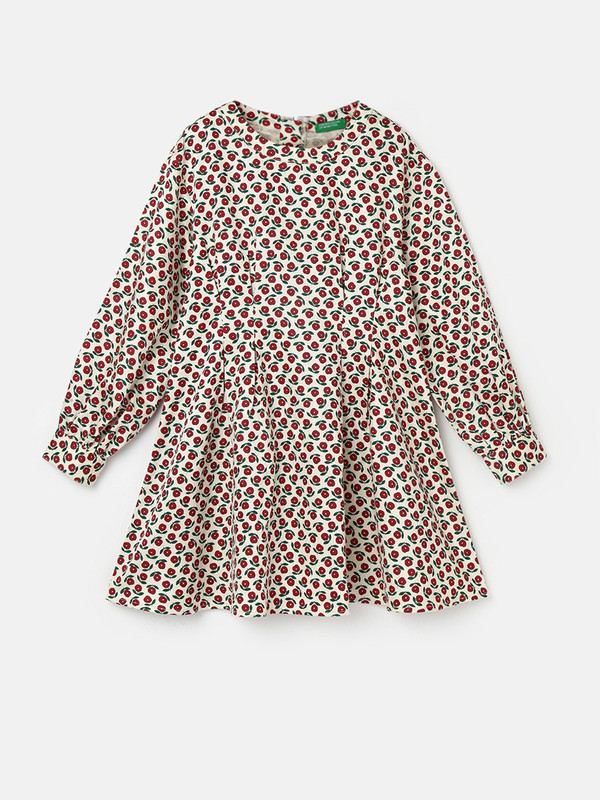 United Colors of Benetton Girls Above Knee Casual Dress(White, Full Sleeve)