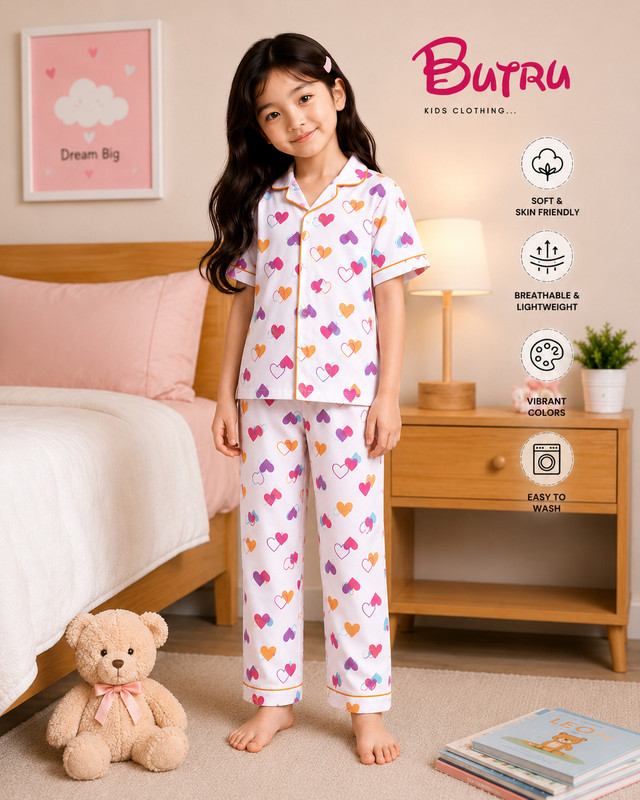 BUTRUKIDS Kids Nightwear Girls Printed Cotton(White Pack of 1)