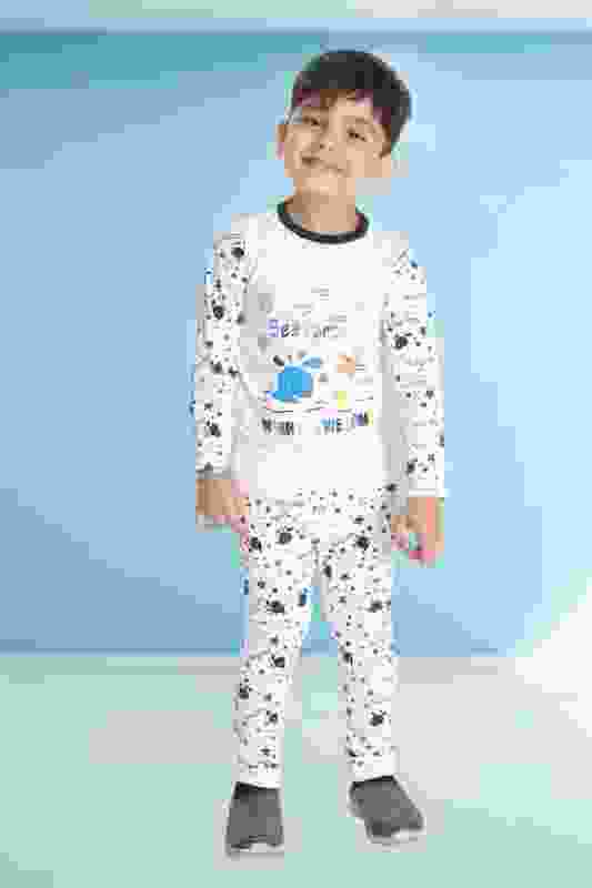 Smuktar garments Kids Nightwear Boys Printed Cotton Blend(White Pack of 1)