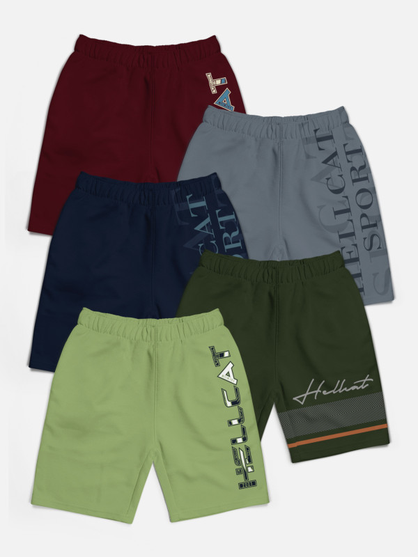 Hellcat Short For Boys Casual Printed Cotton Blend(Multicolor, Pack of 5)