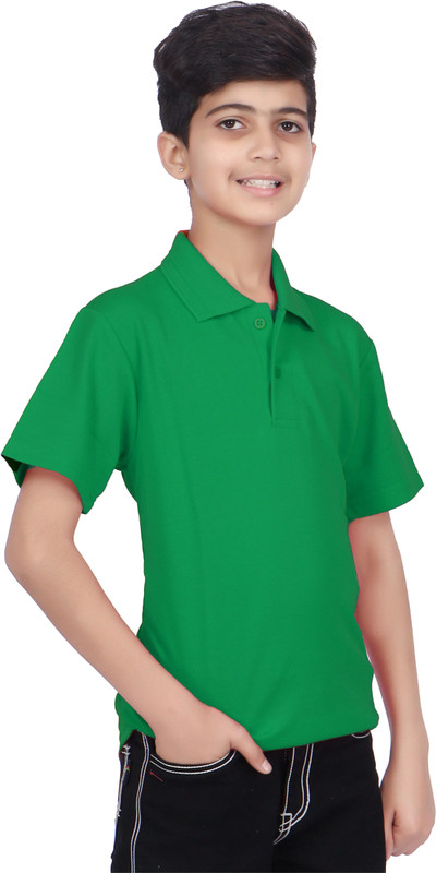 Carlos Boys Solid Cotton Blend Regular T Shirt(Green, Pack of 1)