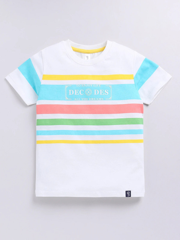 Ginie Boys Typography Pure Cotton Regular T Shirt(White, Pack of 1)