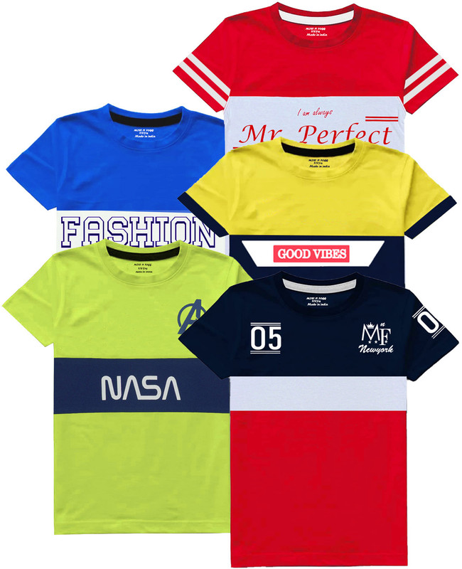 MIST N FOGG Boys Colorblock Cotton Blend Regular T Shirt(Multicolor, Pack of 5)