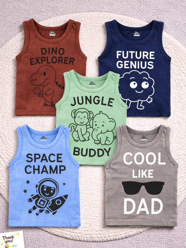 KidBee Vest For Baby Boys Cotton(Multicolor, Pack of 5)