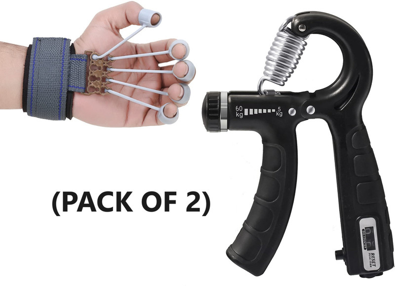 Fitnesstricks Combo Finger Exerciser & Foam Hand Gripper Home Gym Exerciser (Pack of 2) Fitness Accessory Kit Kit