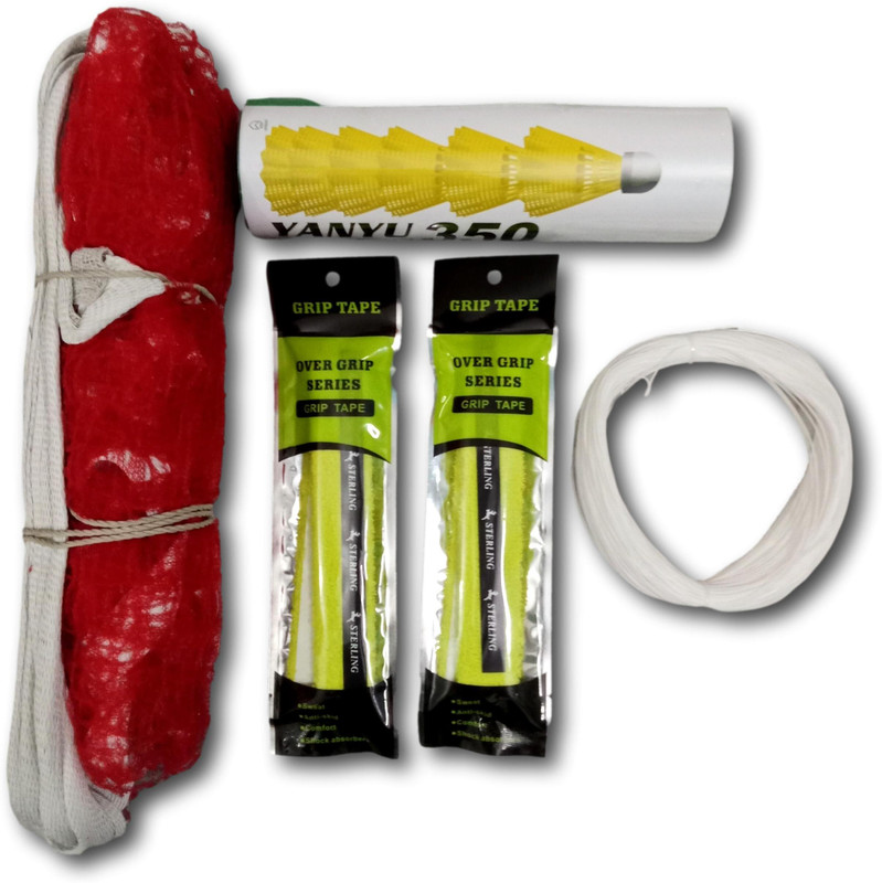 Sterling Badminton Kit : 4-Sided Nylon Net,6 Shuttlecocks,2 Towel Grip and 100mtr String. Badminton Kit
