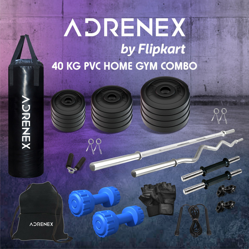 Adrenex 40 kg 40 kg PVC Plates COMBO 2 with Unfilled Punching Bag & PVC Dumbbells Adjustable Dumbbell(40 kg)