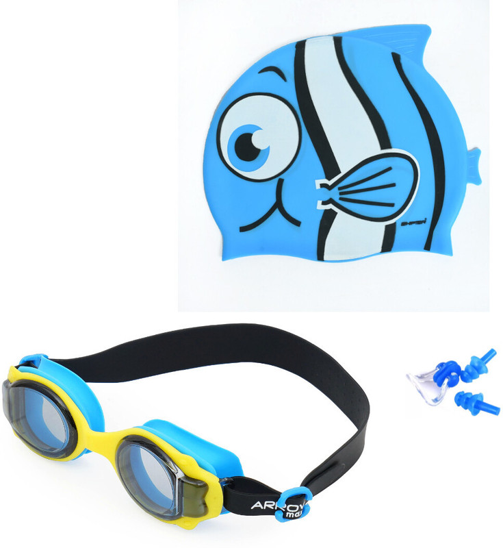 SHIFTER Kids Swimming Combo Set Kit Fish Shape Cap With Premium Anti Fog Swimming Goggle Swimming Kit