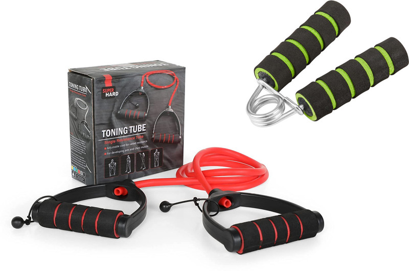 fitnessmix Adjustable Single Toning Tube With Foam Hand Gripper (Pack Of 2) Fitness Accessory Kit Kit