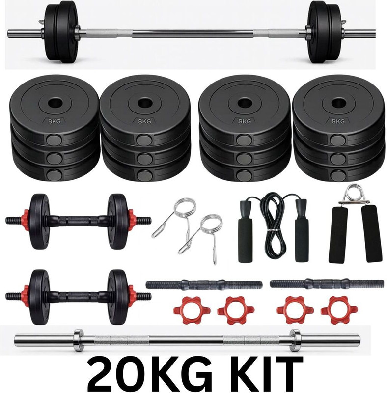 PKN FIT 20KG Home Workout Kit with Dumbbells, Rod, Rope & Hand Grip Fitness Accessory Kit Kit
