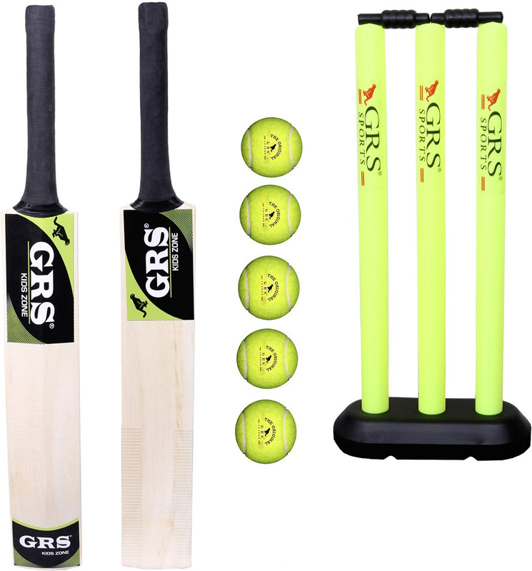 GRS Kids Zone Popular Willow Cricket Bat with Wicket Set & 5 Tennis Ball for Kids Cricket Kit