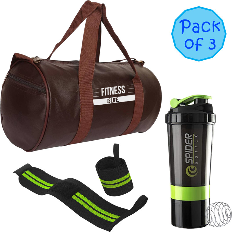 COOL INDIANS Fitness Duffle Bag Protein shaker Bottle Gym Wrist Band Leather Gym Sports Bag Fitness Accessory Kit Kit