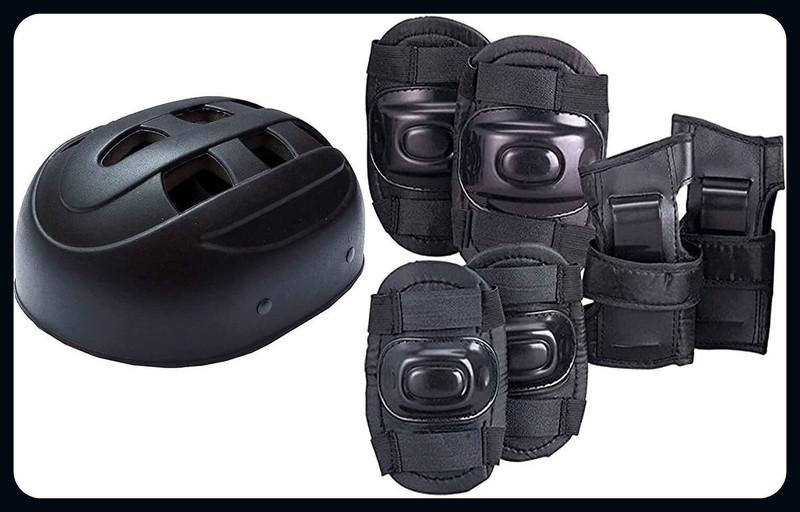 Benstar xxSkating Protection Kit Helmet Elbow Guard Knee Guard Hand Guard Skating Helmet(Black)