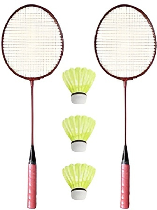 kickmixsports Single Rod Badminton Racquet Set Of 2pcs With 3pcs Nylon Shuttles Badminton Kit