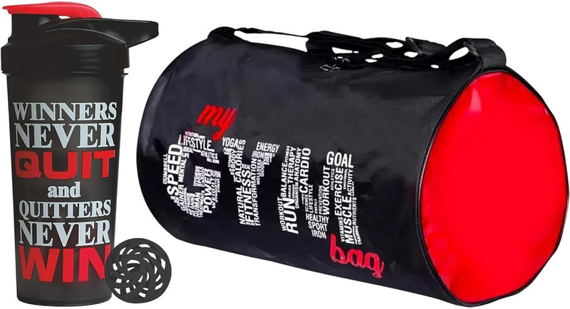 FIT FOCUS Trendy Polyster Duffle Gym Bag & Plastic Protein Shaker Bottle(700ML)(Pack of 2) Fitness Accessory Kit Kit