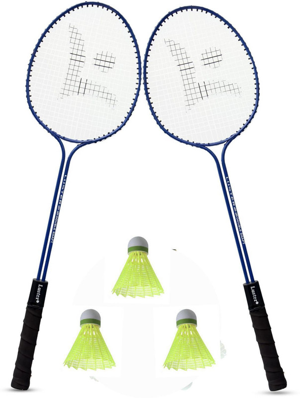 Luster Double Shaft Racket With Four Shuttle Cork Round Shape Shaft Badminton Kit