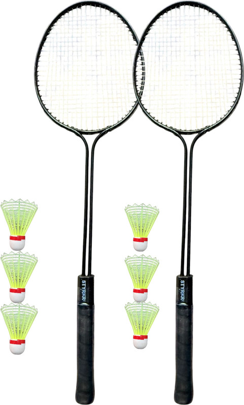 STYRKR Double Shift racket set of 2 pieces with plastic shuttlecock pack of 6 Badminton Kit