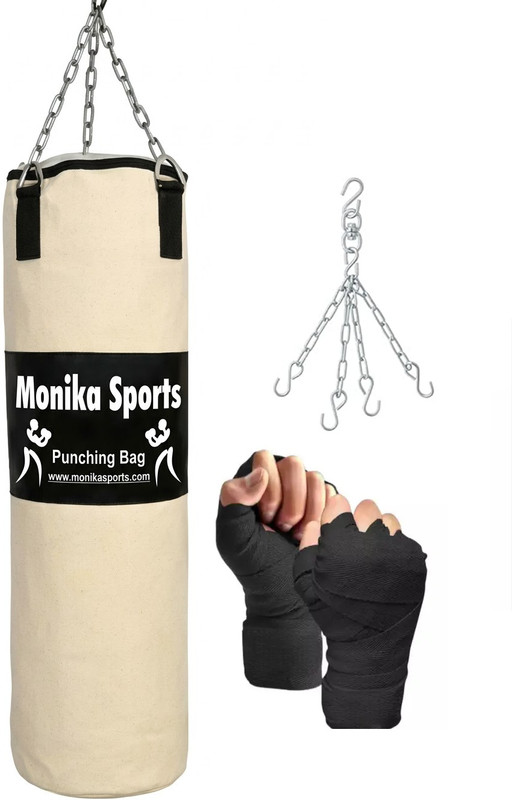Monika Sports 3 Feet Unfilled heavy Punching Bag and chain with Boxing Handwrap Free Boxing Kit