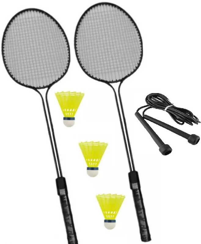 bminternational Badminton set of 2pc + 3 Nylon Shuttle + Skipping Rope Badminton Kit