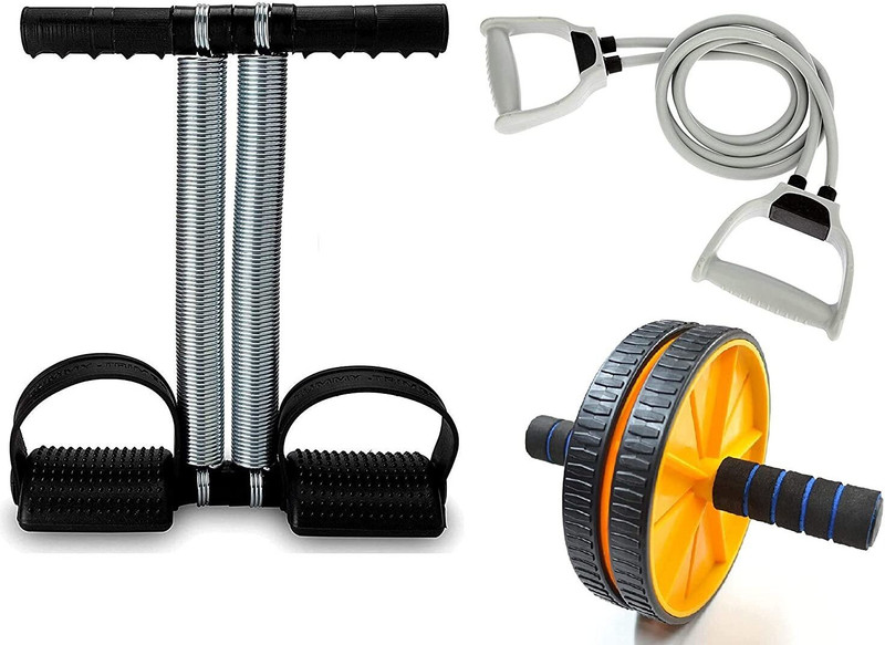 Manogyam For Home Gym Fitness Double Toning Tube,Hand Gripper,Push-Up Bar & Ab Roller Fitness Accessory Kit Kit