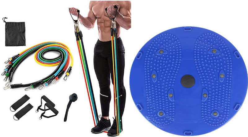 Shopeleven Toning Tube Set of 11 & Tummy Twister for Core Strengthening & Full-Body Workout Fitness Accessory Kit Kit
