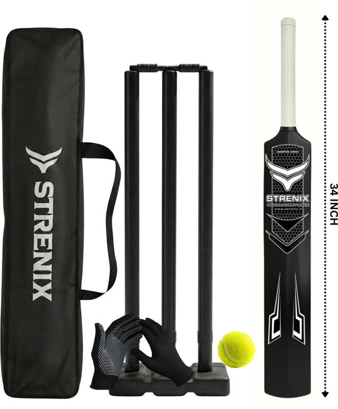 STRENIX 8 No Cricket Set Fiber Chase Master | Bat+Stumps+Ball+Bag+Gloves Cricket Kit