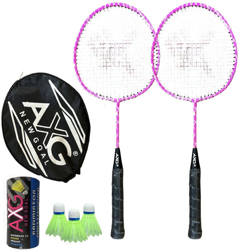 AXG NEW GOAL Pink Durable & Stylish Design 2 racquets with 3 plastic shuttles and cover Badminton Kit