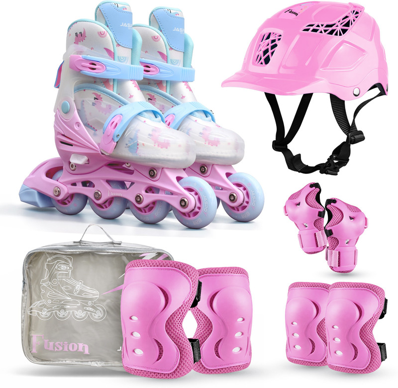 Jaspo Fusion Inline Skate Combo-Helmet & Knee,Wrist,Elbow Guard|Adjustable(17.5-20cm)| Skating Kit