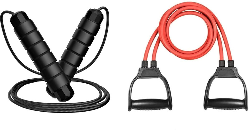 Shopeleven Complete Bearing Skipping Rope and Toning Tube Combo for Cardio and Toning Fitness Accessory Kit Kit