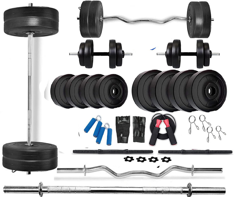 BELLATRIX X PVC 30KG Gym Weight Kit with Dumbbell Rod Black Weight Plate Fitness Accessory Kit Kit