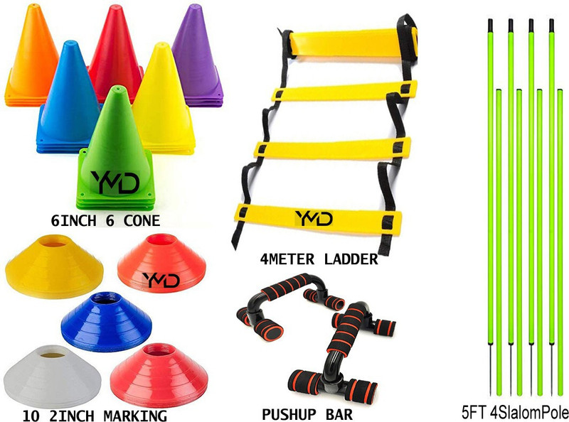 YMD 6 Inch Cone 6, 10 Space Markers, 4M Ladder, Pushup Bar and 4 5FTSlalom Pole Football Kit