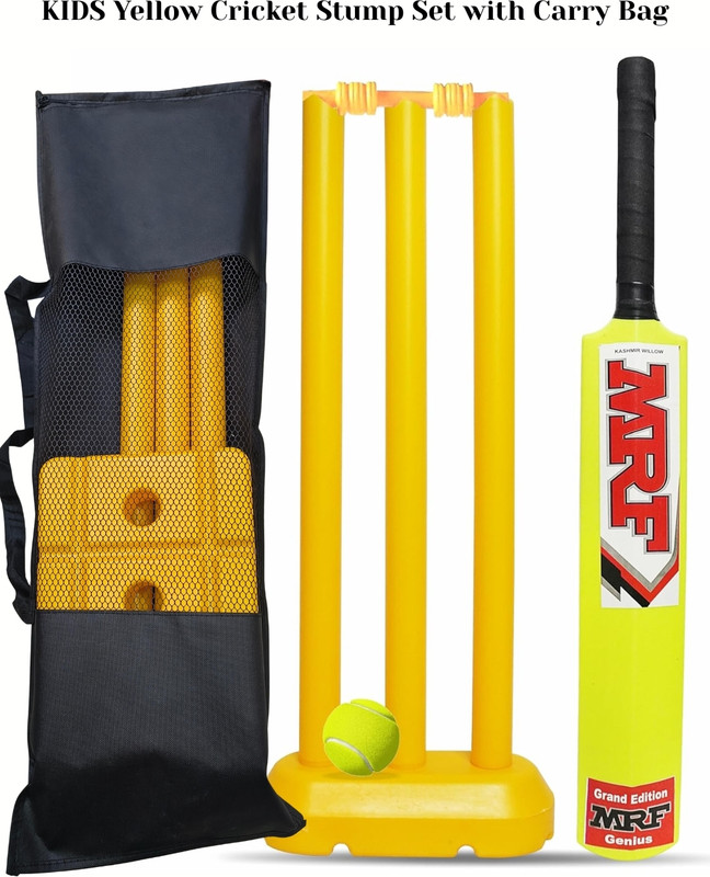 RUGLYNN Kids Cricket Set with 3 No Bat, 24" Stumps & Tennis Ball - Premium Quality Cricket Kit