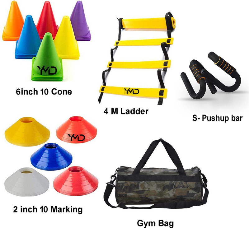 Dinetic 6 Inch 5 hurdle, 5 Cone, 5 Space Markers, 4M Ladder Agility, S-Pushup Bar, Bag Football Kit