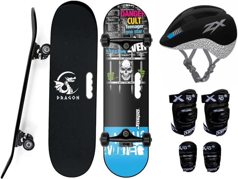 Jaspo Dragon Fire Intact Medium Skateboard Combo (24*6") (Skateboard+helmet+elbow+knee+ ( For age group 7 years and above) Skating Kit