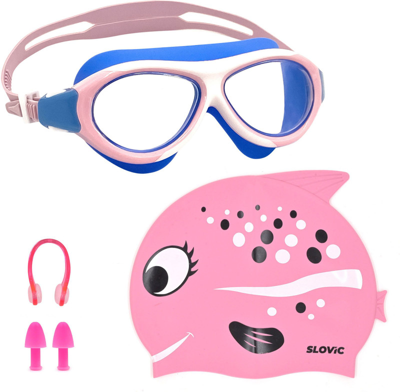 SLOVIC Goggles & Cap Set for Kids | UV Protection | Combo Swimming Kit