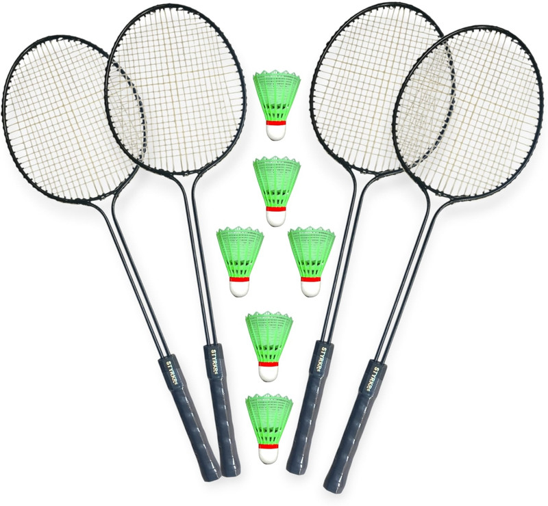 STYRKR Badminton racquet Combo set of 4 pcs with Shuttlecock Pack of 6 Badminton Kit