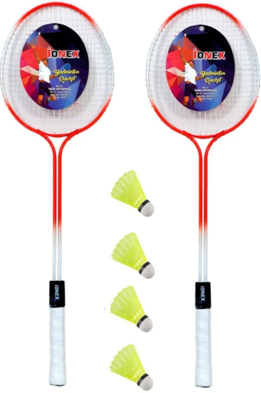 IONEX Multicolor Set Of 2 Piece Badminton Racket With 4 Piece Plastic Shuttle Badminton Kit