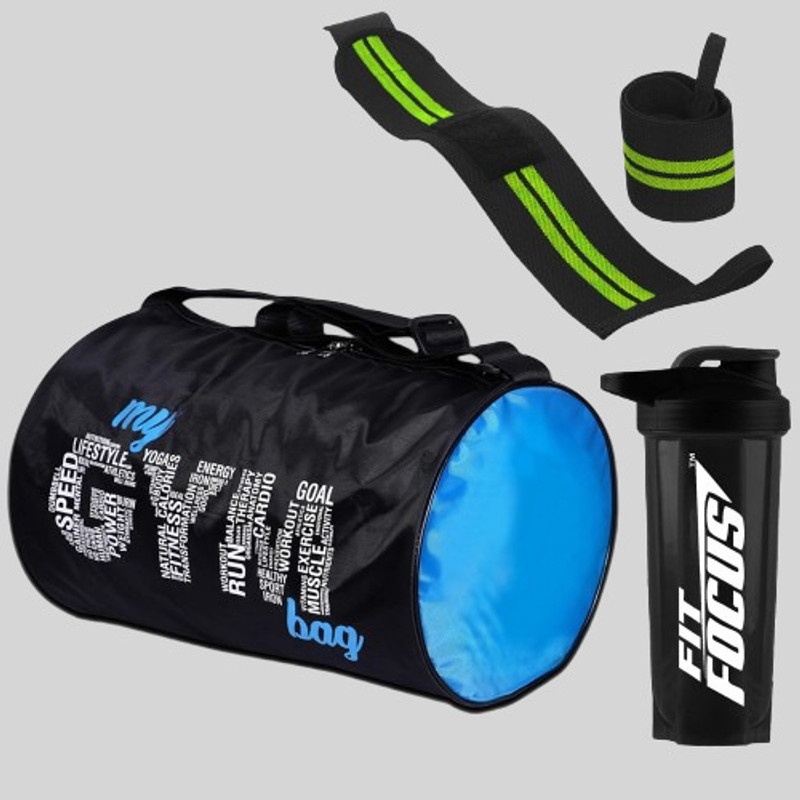 FIT FOCUS Workout Power Combo Gym Shaker Bottle With Gym Bag & Wrist Support Band Set Fitness Accessory Kit Kit