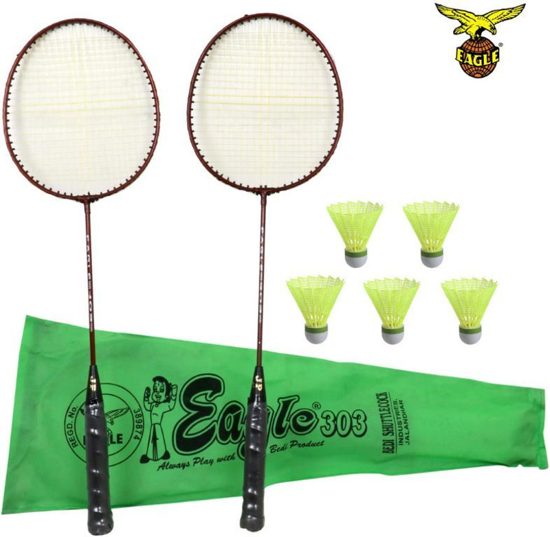EAGLE Two Pcs Single Shaft Racket with Bag and Three Pcs of Shuttle Badminton Kit