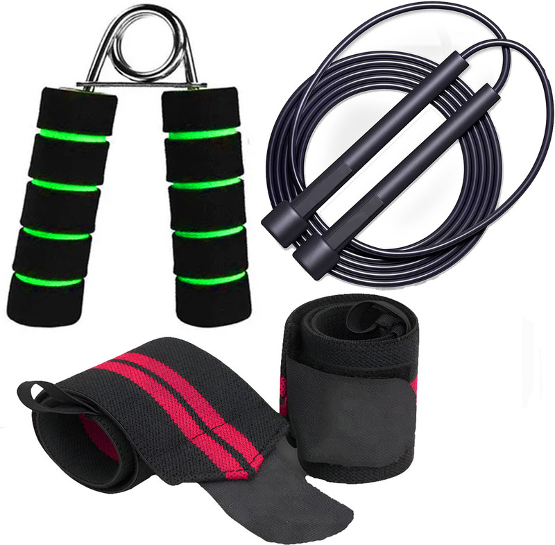 BQH Wrist Band & Hand Gripper Combo For Gym Workout Support Jump Rope Combo Fitness Accessory Kit Kit