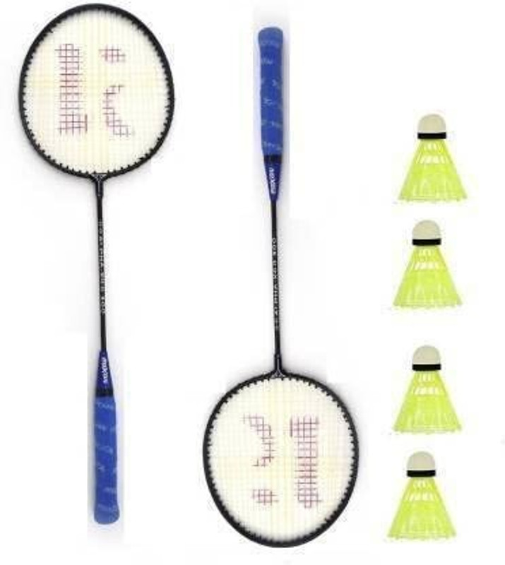 Forgesy Pack of 2Single Shaft Badminton Racket with 4 Piece Plastic Shuttle Corks new Badminton Kit