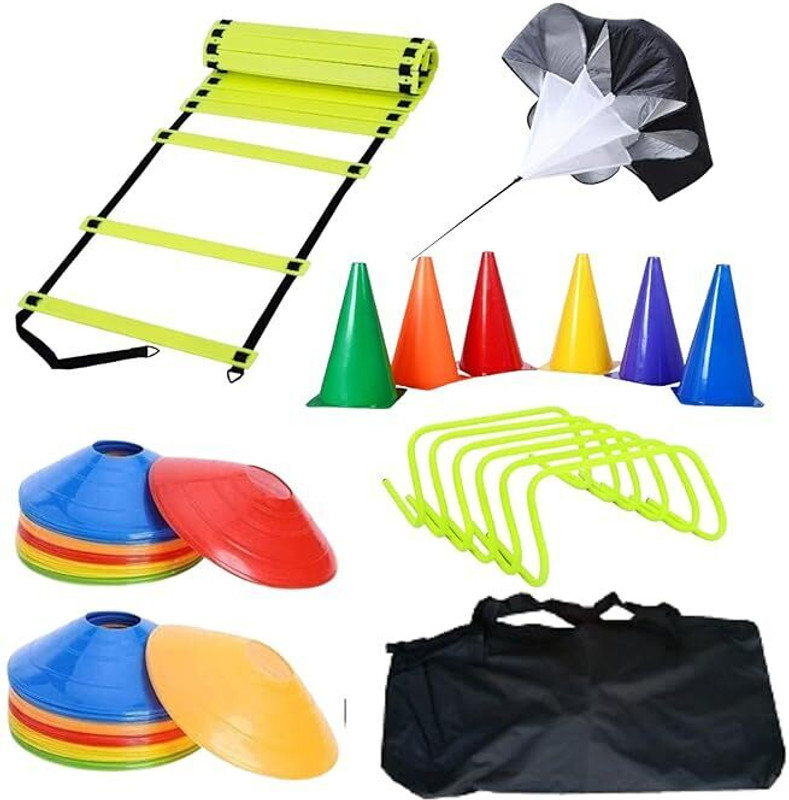 FIKAST Agility kit 4 Mtr. Ladder 10 saucer 6 cone of 6 inch 6 hurdle Football & Fitness Kit