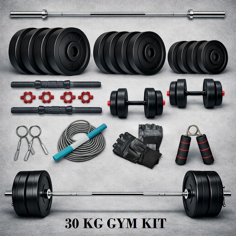 BAPTIZO 30 KG PVC Weight Set With 3Ft Straight Rod & Acc Fitness Accessory Kit Kit