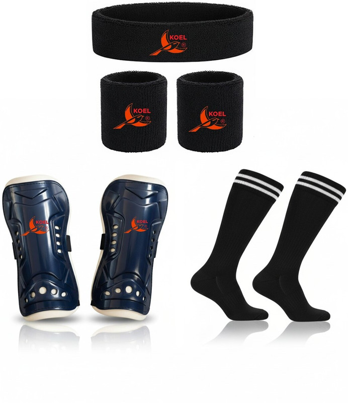Koel Football Protection Kit with 1 Pair of Shin Guard Soccer Socks Head & Wrist Band Football Kit