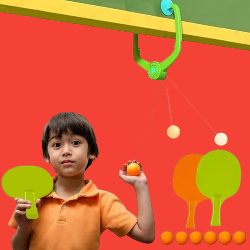 ROKS Kids Table Tennis Hanging Toy Set with Balls and Paddles for Indoor Practice Table Tennis Kit