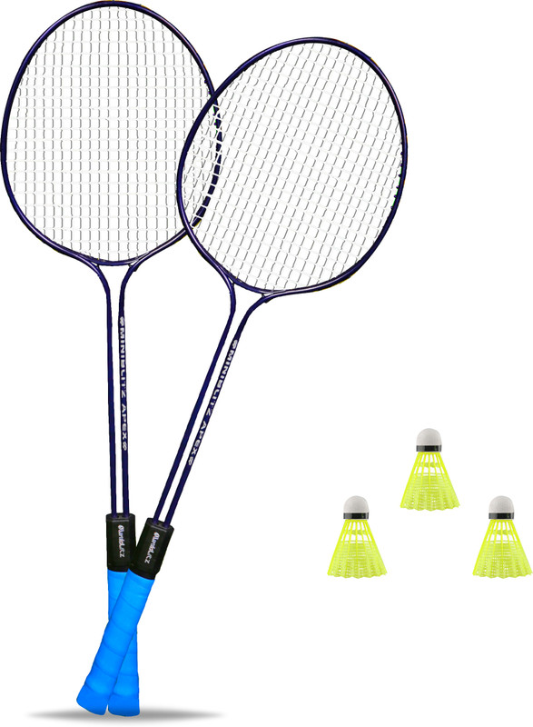 MINIBLITZ Single Shaft Iron Badminton Kit Set of 2 Rackets With 3 Nylon Shuttlescocks Badminton Kit