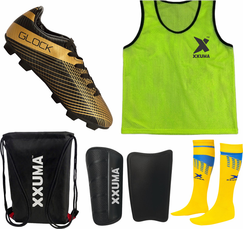 XXUMA Combo Pack Stud Shoes, Training Bib, Shin Guards, Socks & Drawstring Bag Football Kit