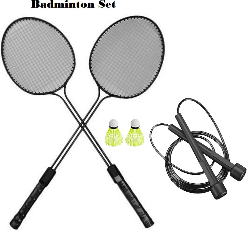 Monika Sports Badminton Set 2 PC Racket +3 Nylon Shuttle +Pencil Rope Badminton Kit