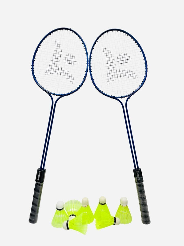 Luster Double Shaft Racket With Three Plastic Shuttle Cork Round Shape Shaft Badminton Kit